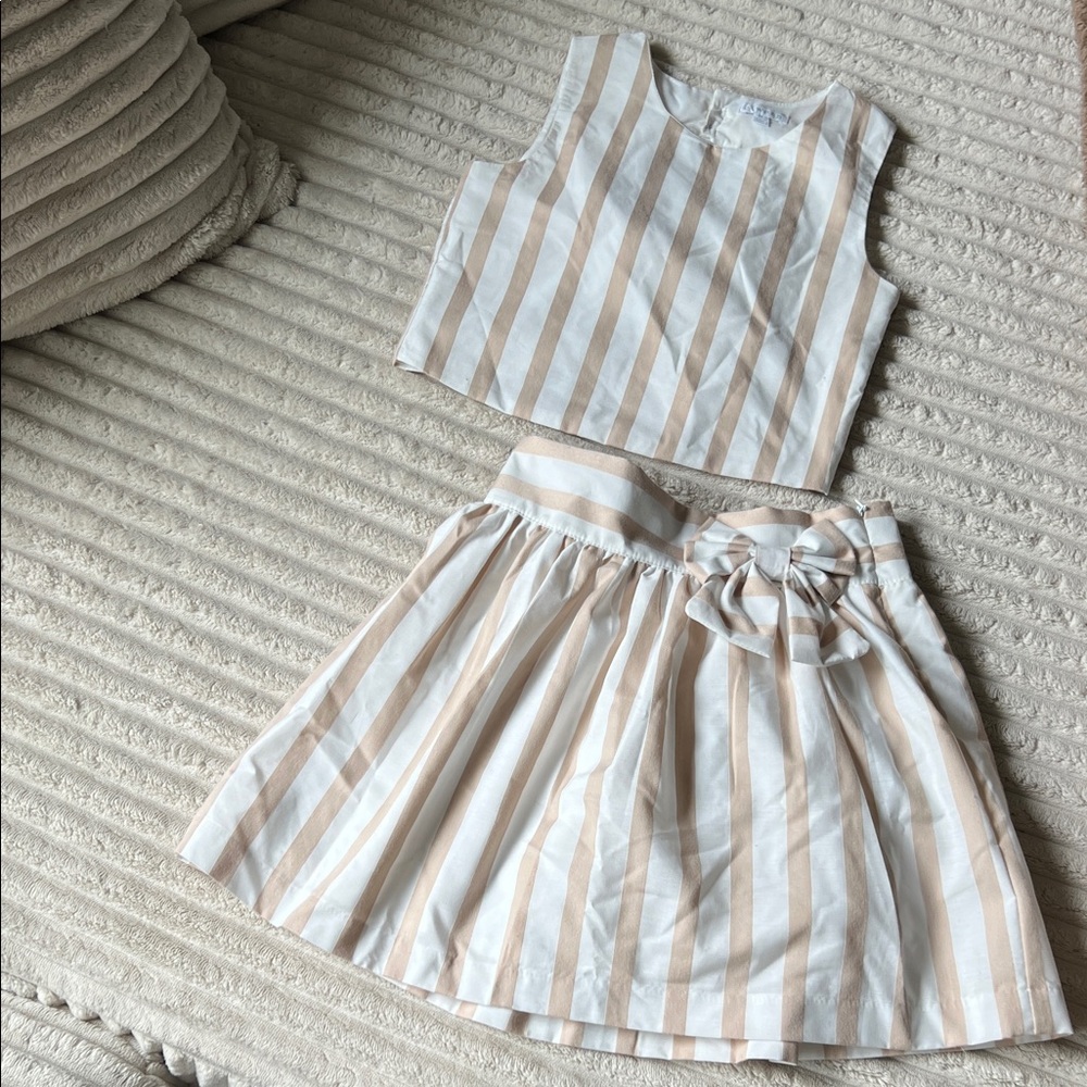 btween Beige and White Striped Kids Matching Set
